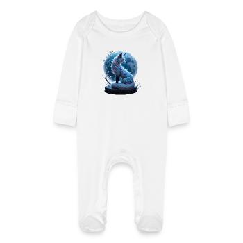 Blue Fox of Lunar Gems - Baby Organic Sleepsuit with Scratch Mitts - white - Front