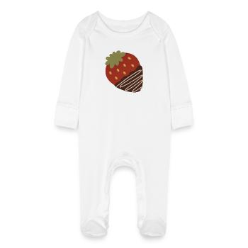 Strawberry Dipped in Chocolate - Baby Organic Sleepsuit with Scratch Mitts - white - Front