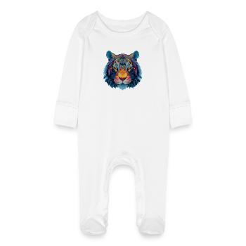 Tête de tigre - Grenouillère bio avec gants Bébé - blanc - Devant