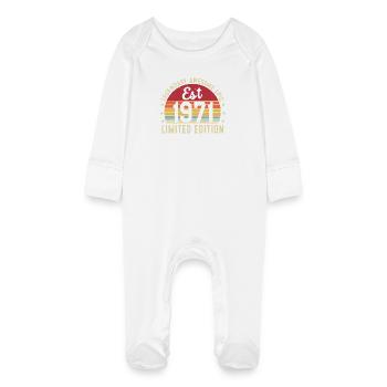 55th Anniversary - Vintage Gift 1971 - Baby Organic Sleepsuit with Scratch Mitts - white - Front
