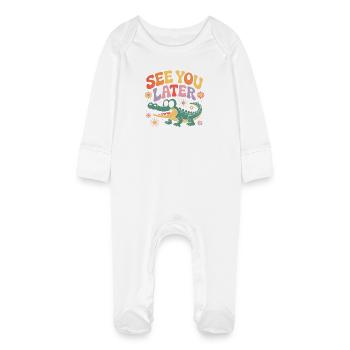 À plus tard Alligator Retro Cute - Grenouillère bio avec gants Bébé - blanc - Devant
