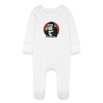 Pensive Monkey in Retro Style - Baby Organic Sleepsuit with Scratch Mitts - white - Front