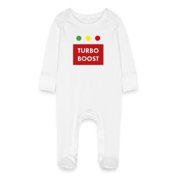 Turbo Boost Retro Text - Baby Organic Sleepsuit with Scratch Mitts - white - Front
