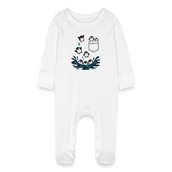 Penguin Jump Into The Water Pocket Design - Baby Organic Sleepsuit with Scratch Mitts - white - Front