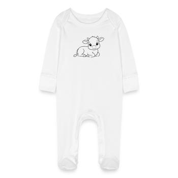 Silhouette du bébé vache veau allongée - Grenouillère bio avec gants Bébé - blanc - Devant