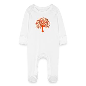 Base Orange Jumbo Tree Print Silhouette - Baby Organic Sleepsuit with Scratch Mitts - white - Front
