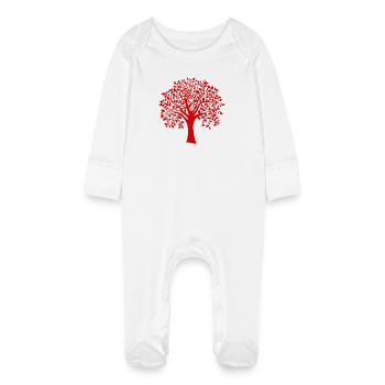 Base Red Jumbo Tree Print Silhouette - Baby Organic Sleepsuit with Scratch Mitts - white - Front