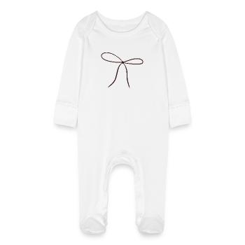 Bow Ribbon Minimalist - Baby Organic Sleepsuit with Scratch Mitts - white - Front