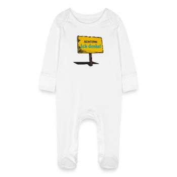 Attention I think sign - Baby Organic Sleepsuit with Scratch Mitts - white - Front