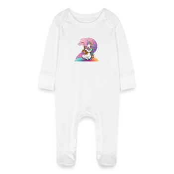 Saxophone Unicorn in the Rainbow - Baby Organic Sleepsuit with Scratch Mitts - white - Front