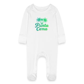 Vacances caribéennes à Punta Cana avec palmiers - Grenouillère bio avec gants Bébé - blanc - Devant