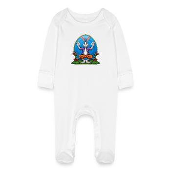 Lapins de Pâques de yoga - Grenouillère bio avec gants Bébé - blanc - Devant
