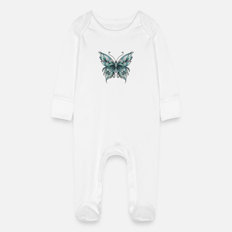 Papillon néo traditionnel - Grenouillère bio avec gants Bébé - blanc