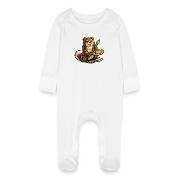 Bear with Color Palette Art - Baby Organic Sleepsuit with Scratch Mitts - white - Front