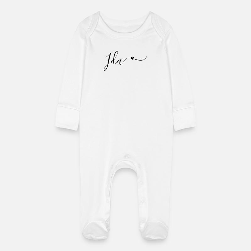 Ida Prénom Décoratif - Grenouillère bio avec gants Bébé - blanc