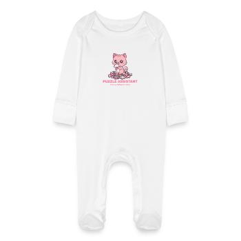 Puzzle Assist und Katzenzitat - Baby Bio-Schlafanzug mit Kratzhandschuhen - Weiß - Vorne