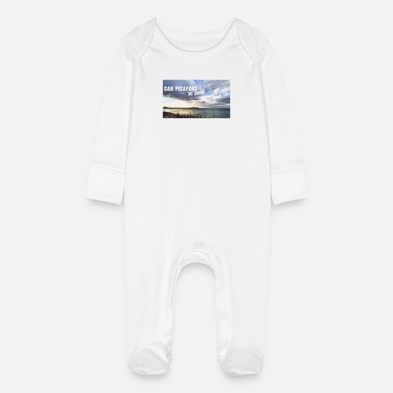Plage Coucher de soleil Amour Majorque Can Picafort - Grenouillère bio avec gants Bébé - blanc
