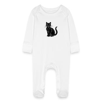 Black Cat - Baby Organic Sleepsuit with Scratch Mitts - white - Front