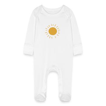 Warm Minimalist Sun - Baby Organic Sleepsuit with Scratch Mitts - white - Front