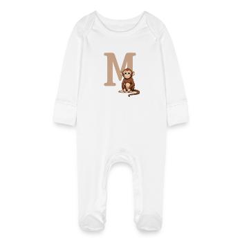 MonkeyM design with capital letter M - Baby Organic Sleepsuit with Scratch Mitts - white - Front