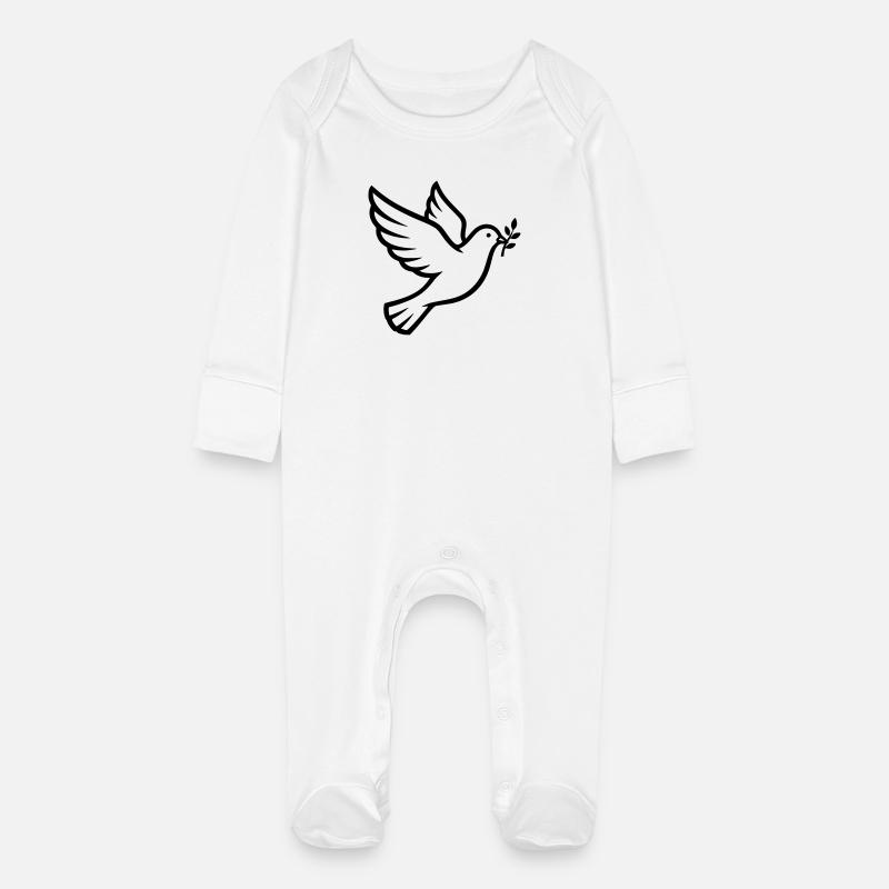 Branche de la Colombe de la Paix Paix - Grenouillère bio avec gants Bébé - blanc