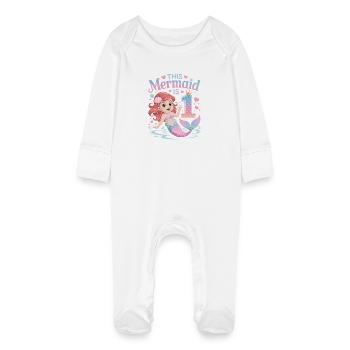 Mermaid 1st Birthday 1 Year - Baby Organic Sleepsuit with Scratch Mitts - white - Front
