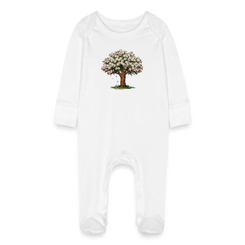 Arbre fleuri aux fleurs roses et blanches - Grenouillère bio avec gants Bébé - blanc - Devant
