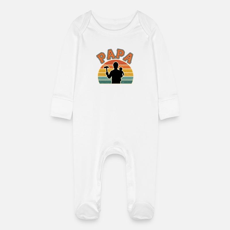 Papa et Bébé au Crépuscule - Grenouillère bio avec gants Bébé - blanc