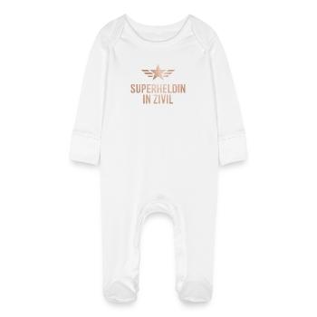 Superheroine In Civilian Superhero Superhero Costume - Baby Organic Sleepsuit with Scratch Mitts - white - Front