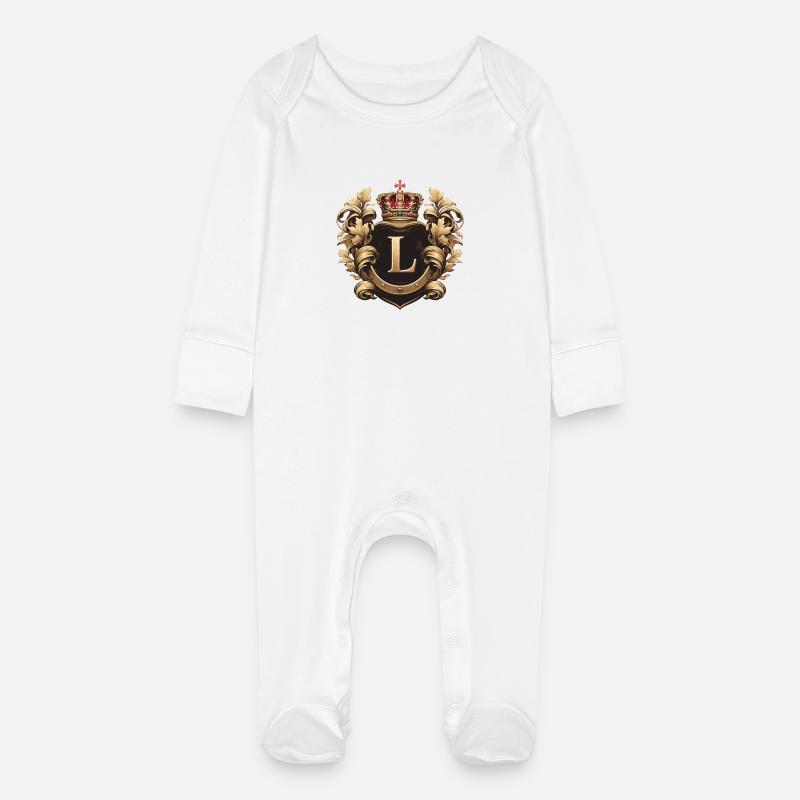 L Bogstav Navn Krone - Økologisk natdragt til baby med kradsevanter - hvid