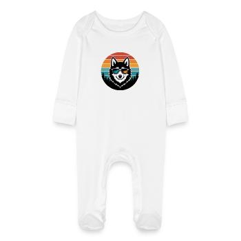 Husky rétro soleil lunettes - Grenouillère bio avec gants Bébé - blanc - Devant