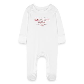Los Angeles California Vintage Red - Baby Organic Sleepsuit with Scratch Mitts - white - Front