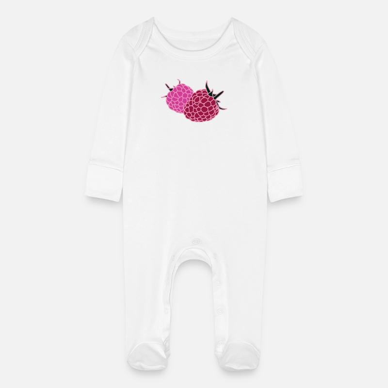 Raspberry Duo Pop Art - Baby Organic Sleepsuit with Scratch Mitts - white