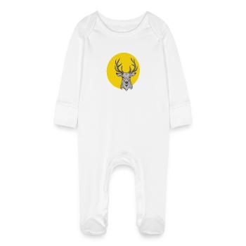 Tête de cerf dans le cercle jaune - Grenouillère bio avec gants Bébé - blanc - Devant