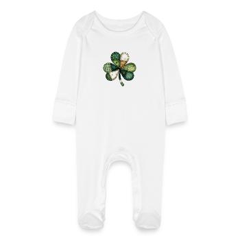 Shamrock st patricks day - Baby Organic Sleepsuit with Scratch Mitts - white - Front