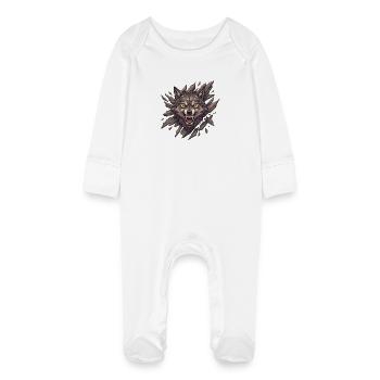 Wolfsbrüllen im Splitterblick - Baby Bio-Schlafanzug mit Kratzhandschuhen - Weiß - Vorne