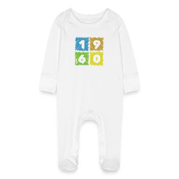 66. Geburtstag Farbige Patches since 04/1960 - Baby Organic Sleepsuit with Scratch Mitts - white - Front