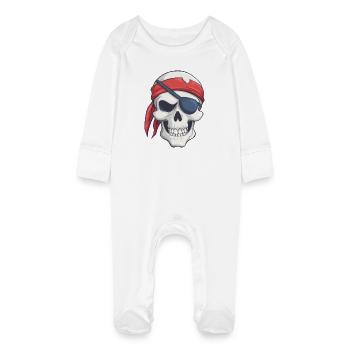 Pirate with Bandana and Eye Patch - Baby Organic Sleepsuit with Scratch Mitts - white - Front
