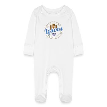Lesvos Island in Greece Retro Holiday Souvenir - Baby Organic Sleepsuit with Scratch Mitts - white - Front