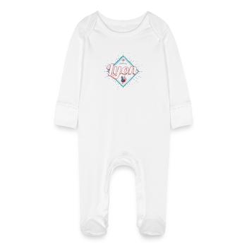 Lyon City France Retro Rooster Vintage Souvenir - Baby Organic Sleepsuit with Scratch Mitts - white - Front