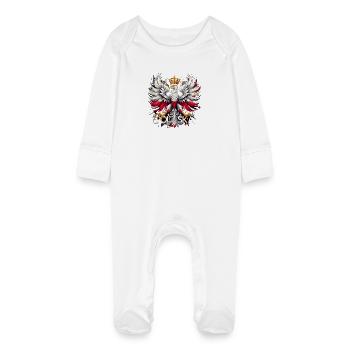 Polish Eagle: White and Red with Crown & Flag - Baby Organic Sleepsuit with Scratch Mitts - white - Front