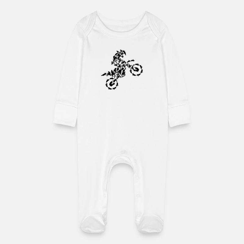 Motocross - Grenouillère bio avec gants Bébé - blanc