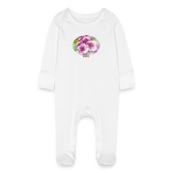 Grace - Vibrant Spring Blossom Ellipse - Baby Organic Sleepsuit with Scratch Mitts - white - Front
