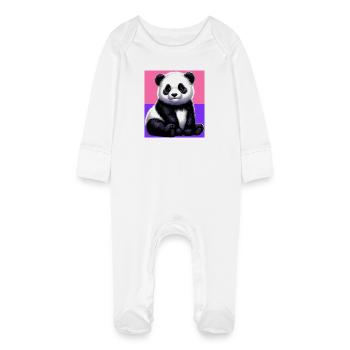 panda - Baby Organic Sleepsuit with Scratch Mitts - white - Front