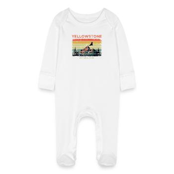 Yellowstone National Park Retro - Baby Organic Sleepsuit with Scratch Mitts - white - Front