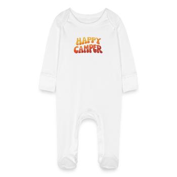 Texte dégradé de campeur heureux - Grenouillère bio avec gants Bébé - blanc - Devant
