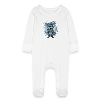 Blauer Wolf Cartoon mit Spritzhintergrund - Baby Bio-Schlafanzug mit Kratzhandschuhen - Weiß - Vorne