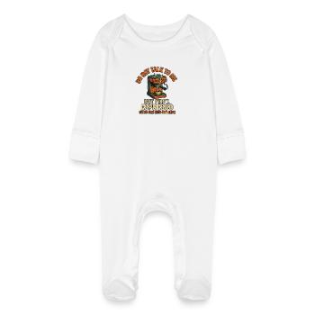 Espresso Motif First Coffee Then Conversations - Baby Organic Sleepsuit with Scratch Mitts - white - Front