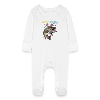 Easter fish pike with rabbit ears - Baby Organic Sleepsuit with Scratch Mitts - white - Front