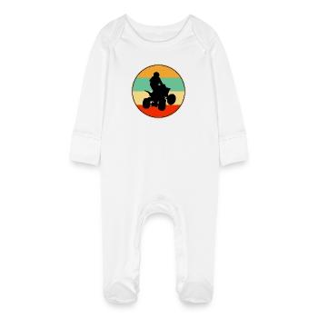 Quad Bike ATV Heartbeat Retro Off Road Slogan - Baby Organic Sleepsuit with Scratch Mitts - white - Front